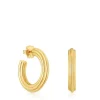 18kt gold plating over silver long Hoop earrings with flower motif TOUS 1950