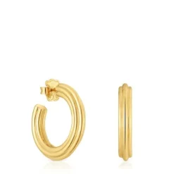 18kt gold plating over silver long Hoop earrings with flower motif TOUS 1950