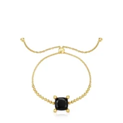 18kt gold plating over silver detail chain Bracelet with onyx Color Black