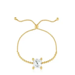 18kt gold plating over silver and rock crystal quartz detail chain Bracelet Color White