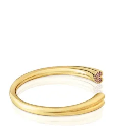 18kt gold plating over silver Bangle with heart motif with rhodolites TOUS 1950