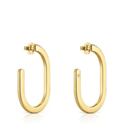 18kt gold plating over silver long Hoop earrings Line
