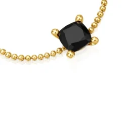 18kt gold plating over silver detail chain Bracelet with onyx Color Black