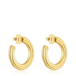 18kt gold plating over silver long Hoop earrings with flower motif TOUS 1950