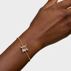 18kt gold plating over silver and rock crystal quartz detail chain Bracelet Color White