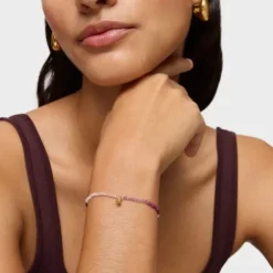 18kt gold plating over silver elastic Bracelet with rose gemstones TOUS Bold Bear