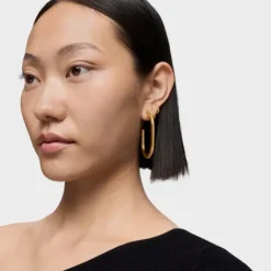 18kt gold plating over silver long Hoop earrings Line