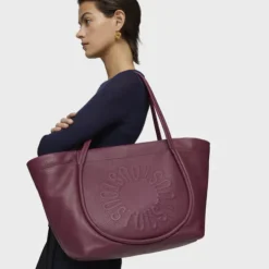 Large burgundy leather Tote bag TOUS Miranda