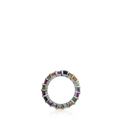 Large Dark Silver Shield Pendant with Gemstones