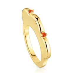 Large flower Ring with 18kt gold plating over silver and carnelian My Other Half
