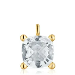 Large 18kt gold plating over silver and rock crystal quartz Pendant Color White