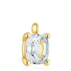 Large 18kt gold plating over silver and rock crystal quartz Pendant Color White