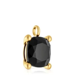 Large 18kt gold plating over silver and onyx Pendant Color Black