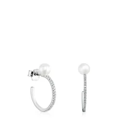 Large Les Classiques Earrings in White Gold with Diamond and Pearl