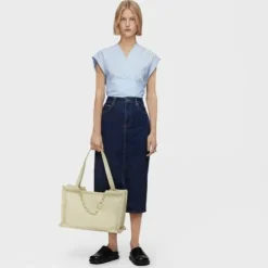 Large pale green leather Shopping bag TOUS MANIFESTO