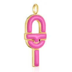 Large Pendant with 18kt gold plating over silver and fuchsia-colored enamel TOUS MANIFESTO