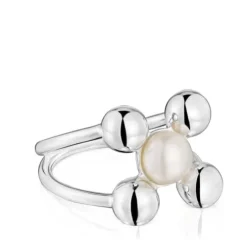 Large silver and cultured pearl motifs Ring Sugar Party
