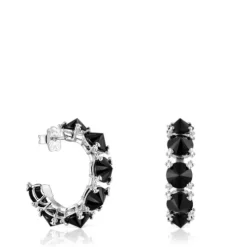 Large silver Color Pills Hoop earrings with onyx