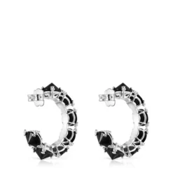 Large silver Color Pills Hoop earrings with onyx