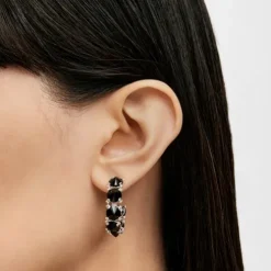 Large silver Color Pills Hoop earrings with onyx