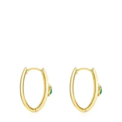 Large Silver Vermeil and Malachite Icon Color Earrings