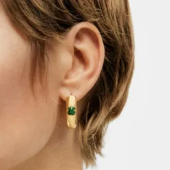 Large Silver Vermeil and Malachite Icon Color Earrings
