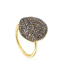 Large Silver Vermeil Nenufar Ring with Diamonds