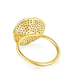 Large Silver Vermeil Nenufar Ring with Diamonds