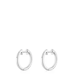 Les Classiques 11 mm short Hoop earrings in white gold with diamonds