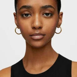 Long 28 mm Hoop earrings with 18kt gold plating over silver TOUS Basics