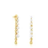 Long double Earrings with 18kt gold plating over silver and cultured pearls Gloss