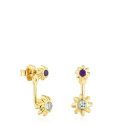 Long double Earrings with 18kt gold plating over silver and gemstones Galia