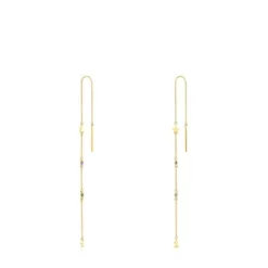 Long gold Virtual Garden Earrings with gemstones