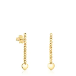 Long 18kt gold plating over silver heart Earrings Bold Motif