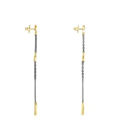 Long Nocturne Earrings in Silver Vermeil and Dark Silver with Diamonds and Pearl