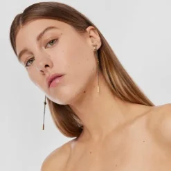 Long Nocturne Earrings in Silver Vermeil and Dark Silver with Diamonds and Pearl