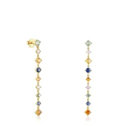 Long Silver Vermeil Glaring Earrings with multicolored Sapphires