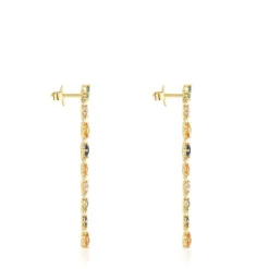 Long Silver Vermeil Glaring Earrings with multicolored Sapphires