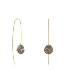 Long Silver Vermeil Nenufar Earrings with Diamonds