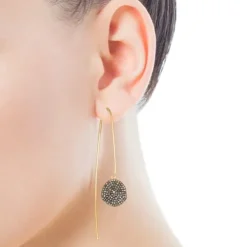 Long Silver Vermeil Nenufar Earrings with Diamonds