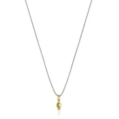 Magic Nature Necklace with peridot and gray cord