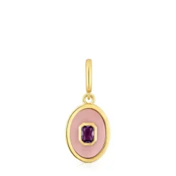 Medallion Pendant, with 18kt gold plating over silver. nacre and amethyst Medallions