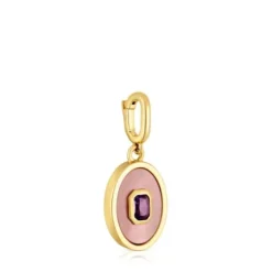 Medallion Pendant, with 18kt gold plating over silver. nacre and amethyst Medallions
