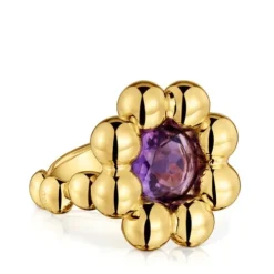 Medium flower Ring with 18kt gold plating over silver and amethyst Sugar Party