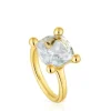 Medium 18kt gold plating over silver and rock crystal quartz Ring Color White