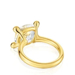 Medium 18kt gold plating over silver and rock crystal quartz Ring Color White