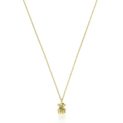 Medium 18kt gold-plated silver bear Necklace with chrome diopside Lligat
