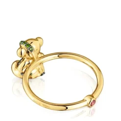 Medium 18kt gold-plated silver bear Ring with rhodolite Lligat