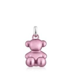 Medium pale-pink-colored steel bear Pendant Bold Bear