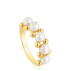 Medium Ring with 18kt gold plating over silver and cultured pearls Gloss